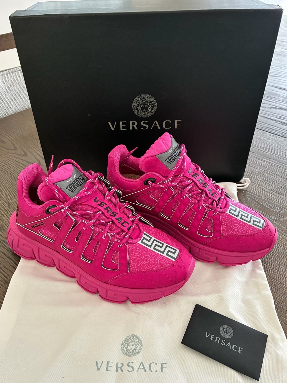 Versace Bold Hot Pink Women's Sneaker with Greca Detail Size EU 40 US 10